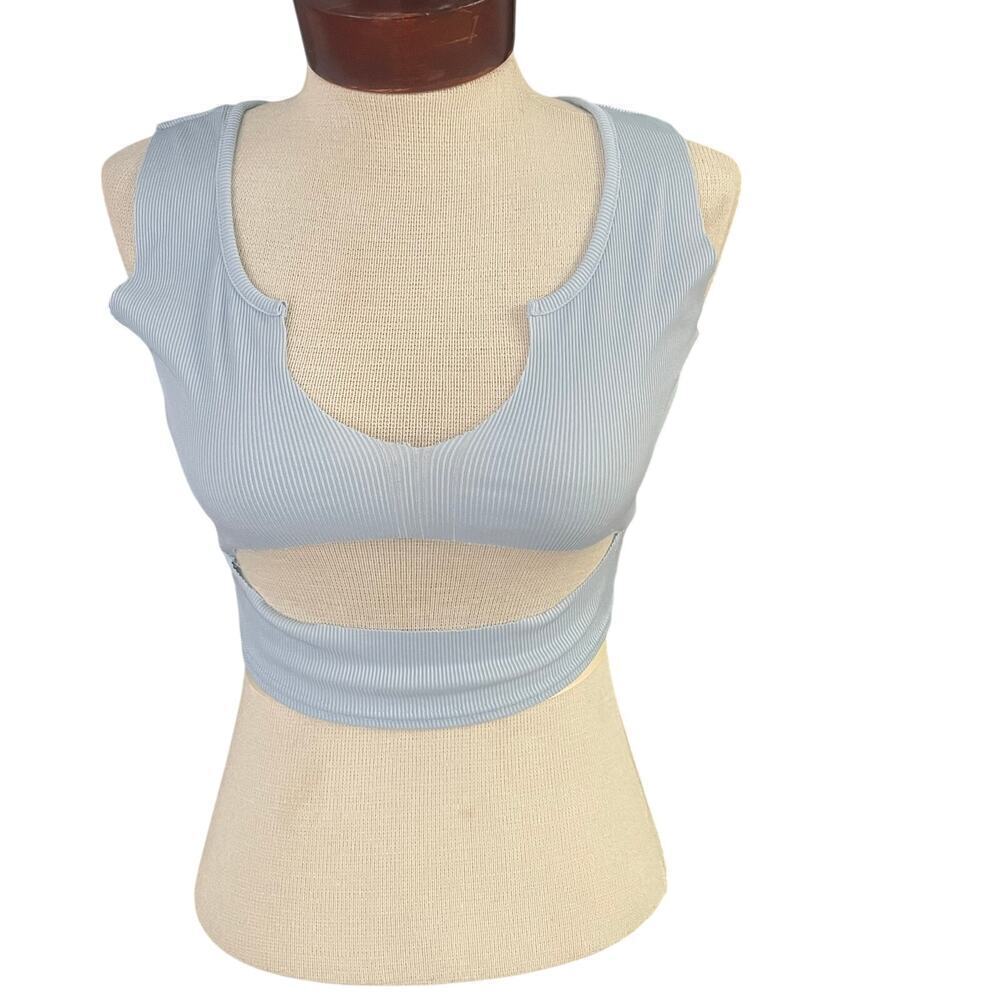 Pretty Little Thing Blue Ribbed Cut Out Cropped Top Size 4 NEW